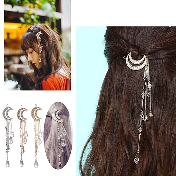 Moon stars crystals hair clips gold silver rose - Picture 6 of 16